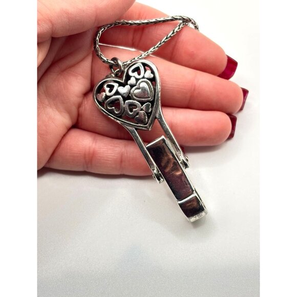 Vintage Brighton Alcazar Heart Badge Holder Clip Pendant Necklace Silver/Gold To - Picture 4 of 7